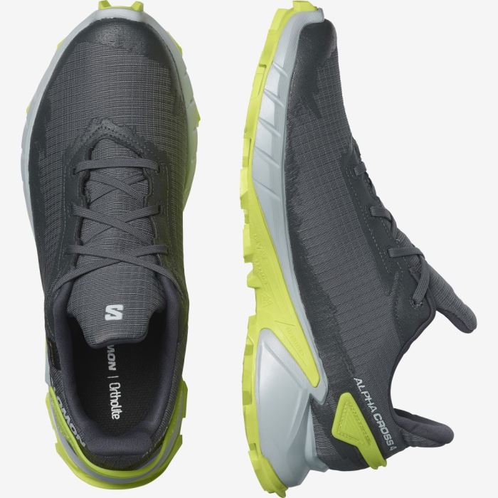 Salomon ALPHACROSS 4 GORE-TEX Muške Tenisice Za Trčanje Plave Svijetlo Zelene | hOwRJC57