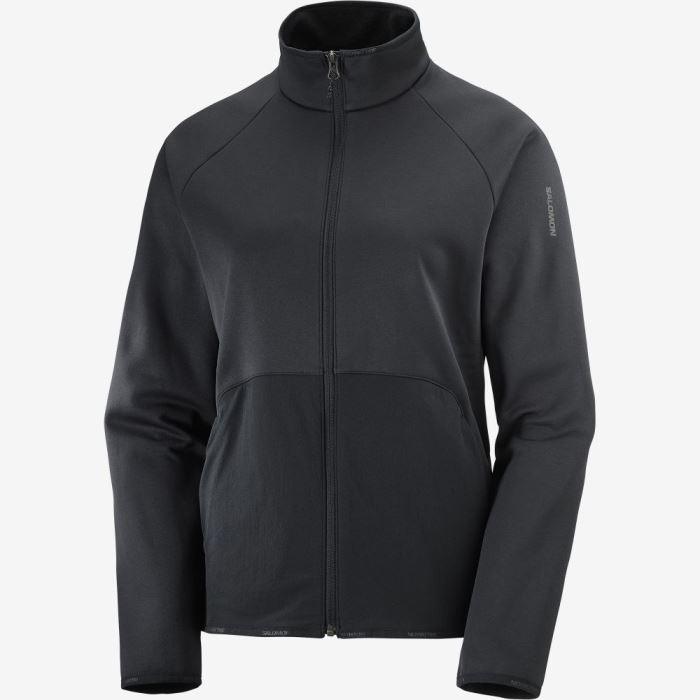 Salomon ESSENTIAL WARM FULL ZIP Ženske Midlayers Crne | L2CoIXPz