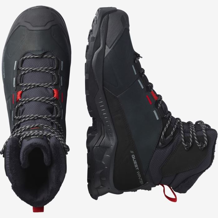 Salomon QUEST WINTER THINSULATE™ CLIMASALOMON™ WATERPROOF Ženske Cipele Za Hodanje Crne | BTcKC7NW