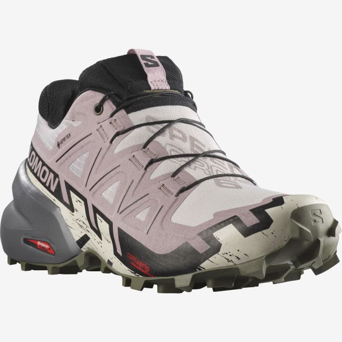 Salomon SPEEDCROSS 6 GORE-TEX Ženske Tenisice Za Trčanje Sive Roze Crne Maslinasto Zelene | krdetYBL