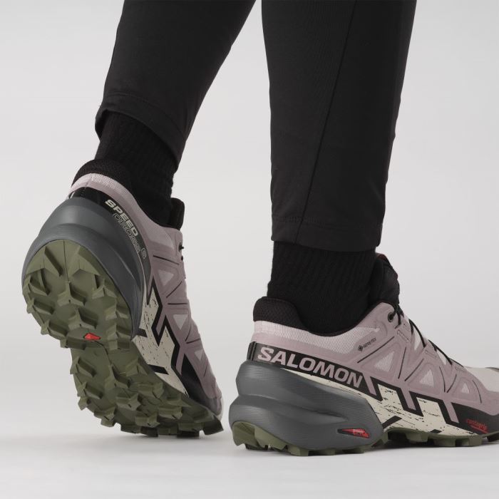 Salomon SPEEDCROSS 6 GORE-TEX Ženske Tenisice Za Trčanje Sive Roze Crne Maslinasto Zelene | krdetYBL